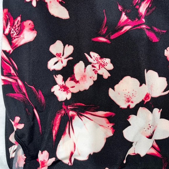 Worthington Black and Vibrant Pink Floral Blouse Cowl Neck - Picture 2 of 11